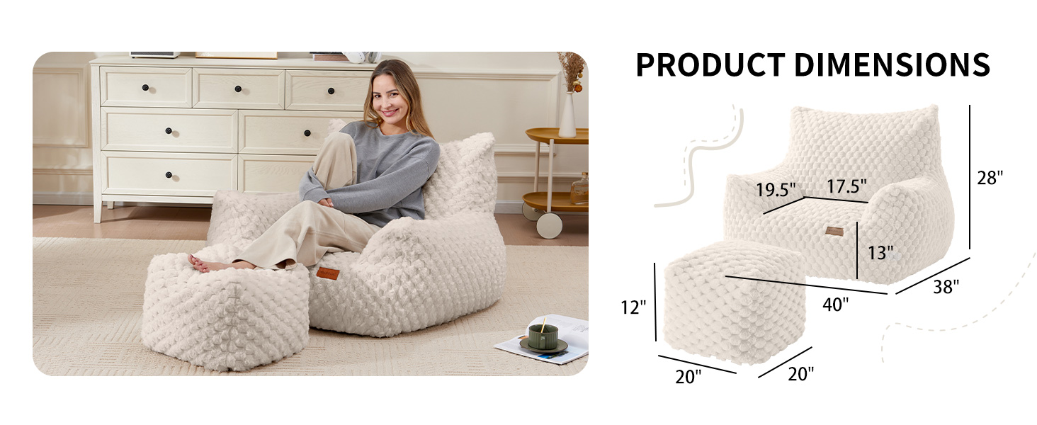Fotoliu tip Bean Bag Oversized pentru Relaxare cu Taburet – imagine detaliu 2