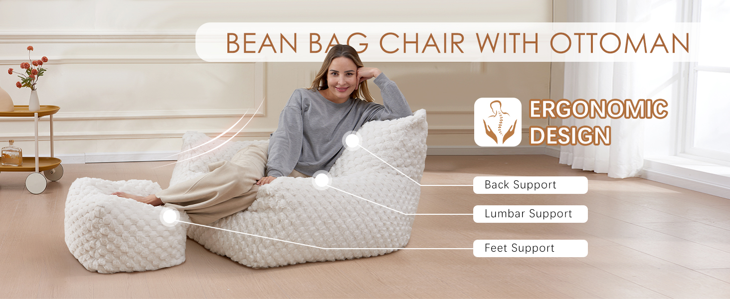 Fotoliu tip Bean Bag Oversized pentru Relaxare cu Taburet – imagine detaliu 7