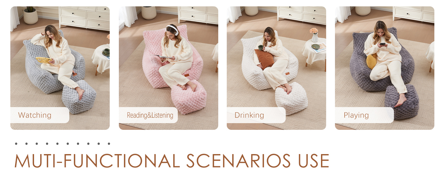 Fotoliu tip Bean Bag Oversized pentru Relaxare cu Taburet – imagine detaliu 8