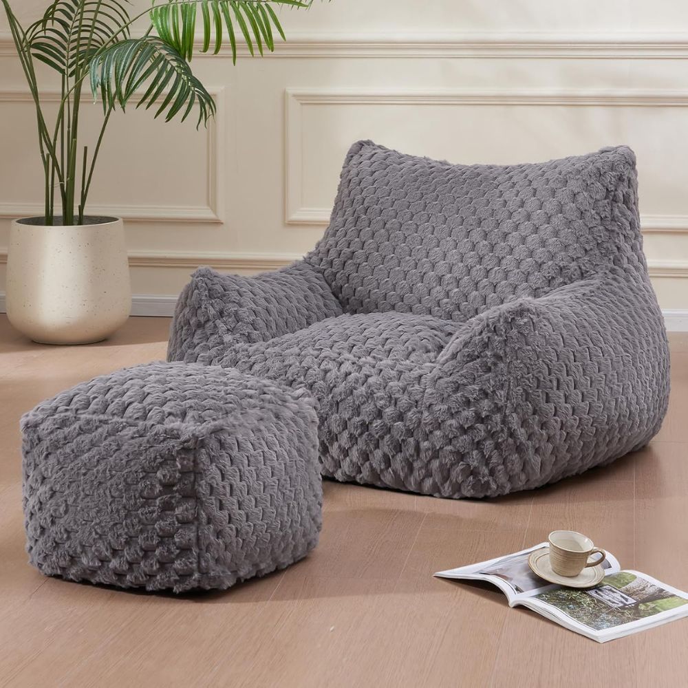 Fotoliu tip Bean Bag Oversized pentru Relaxare cu Taburet, imagine 1