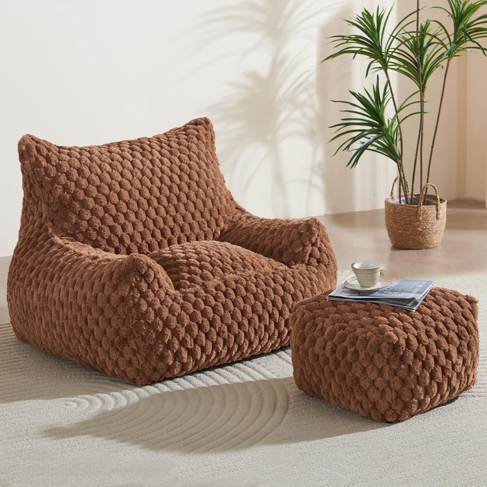 Fotoliu tip Bean Bag Oversized pentru Relaxare cu Taburet, imagine 3