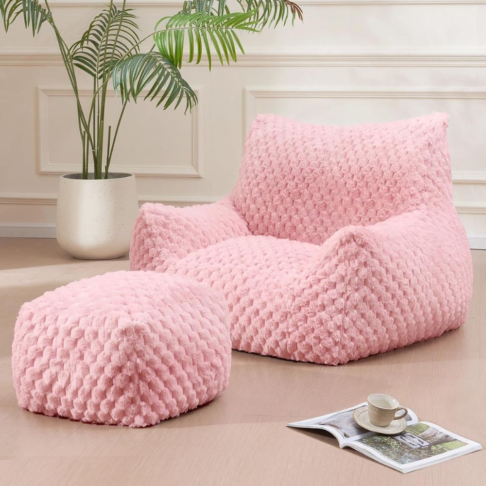 Fotoliu tip Bean Bag Oversized pentru Relaxare cu Taburet, imagine 4