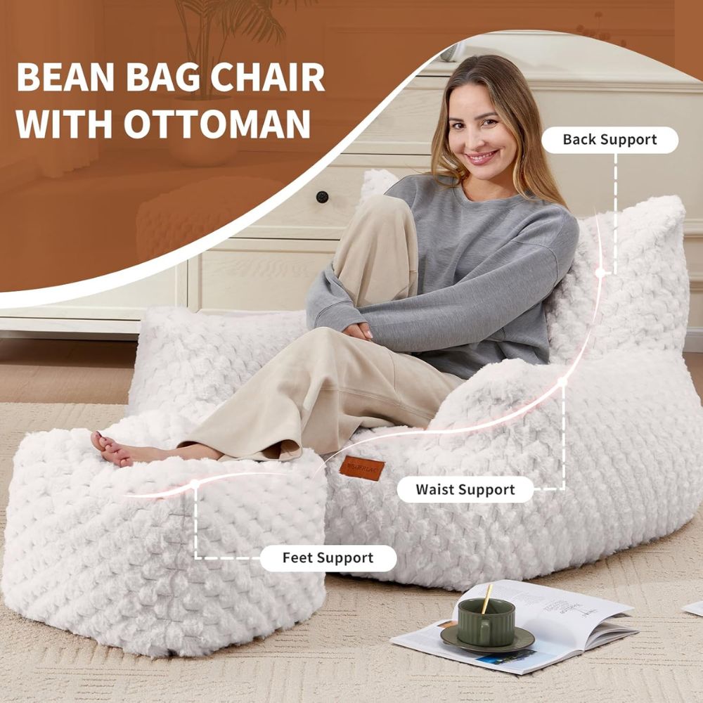 Fotoliu tip Bean Bag Oversized pentru Relaxare cu Taburet, imagine 5
