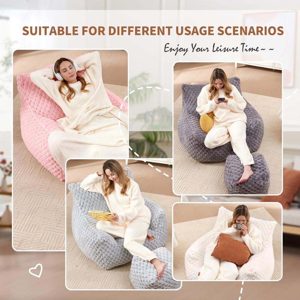 Fotoliu tip Bean Bag Oversized pentru Relaxare cu Taburet, imagine 7