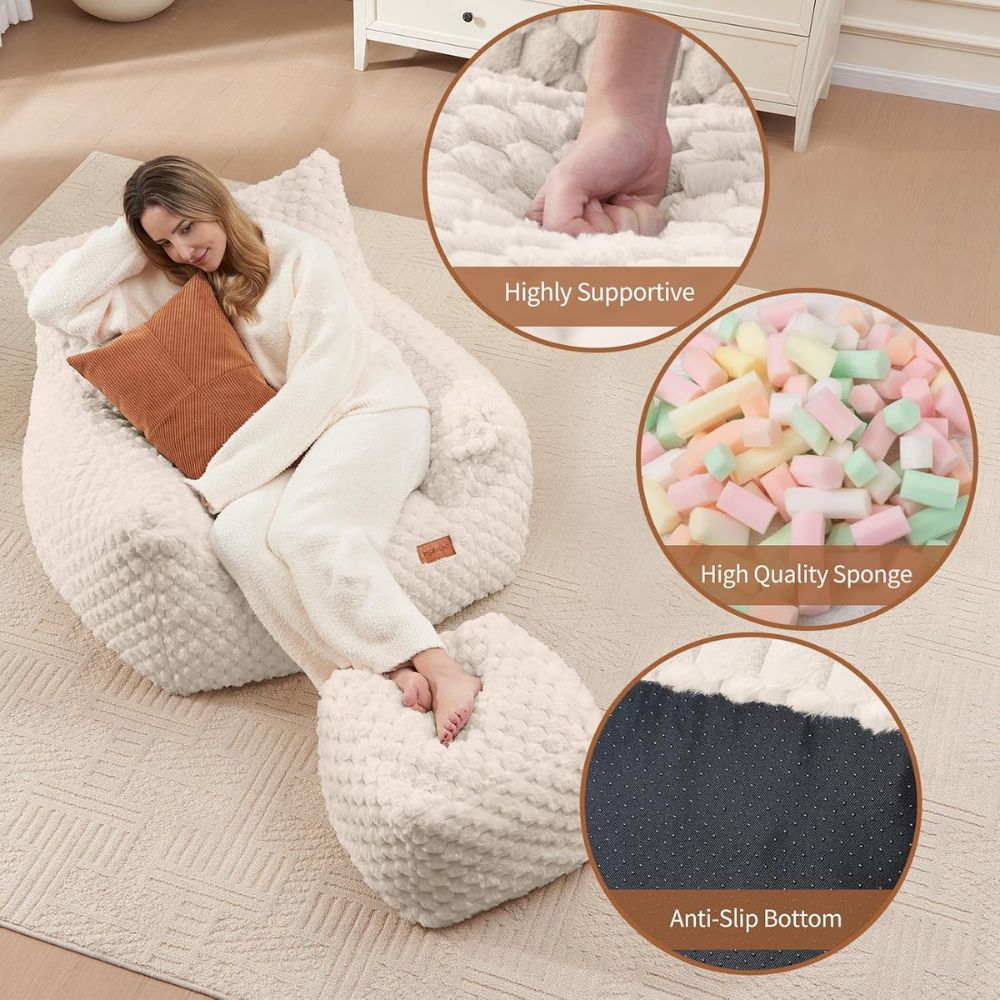 Fotoliu tip Bean Bag Oversized pentru Relaxare cu Taburet, imagine 8